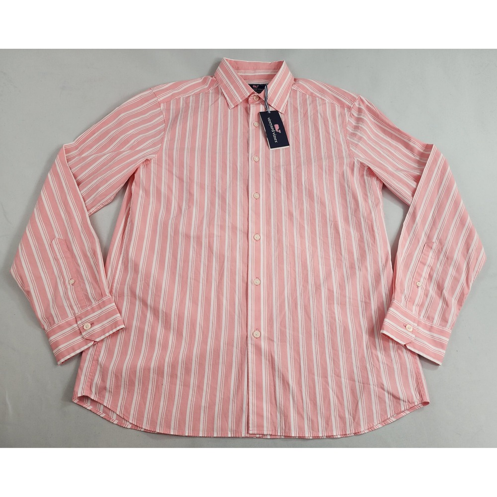 Vineyard Vines shirt adult M Medium pink cotton stripped cayman woven $98 mens